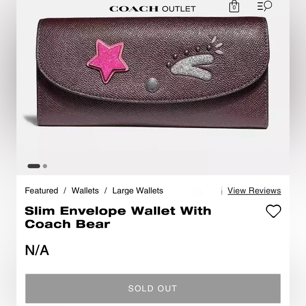 Coach Slim Envelope Leather Wallet w/ a Bear Pink Star & Winking face - 8” x 4” - Picture 4 of 12